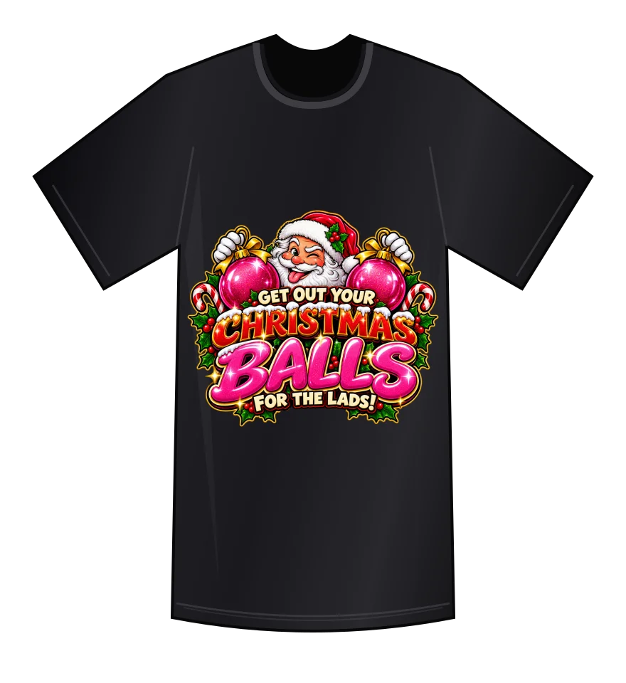 Christmas Balls for the Lads — Black tee mockup