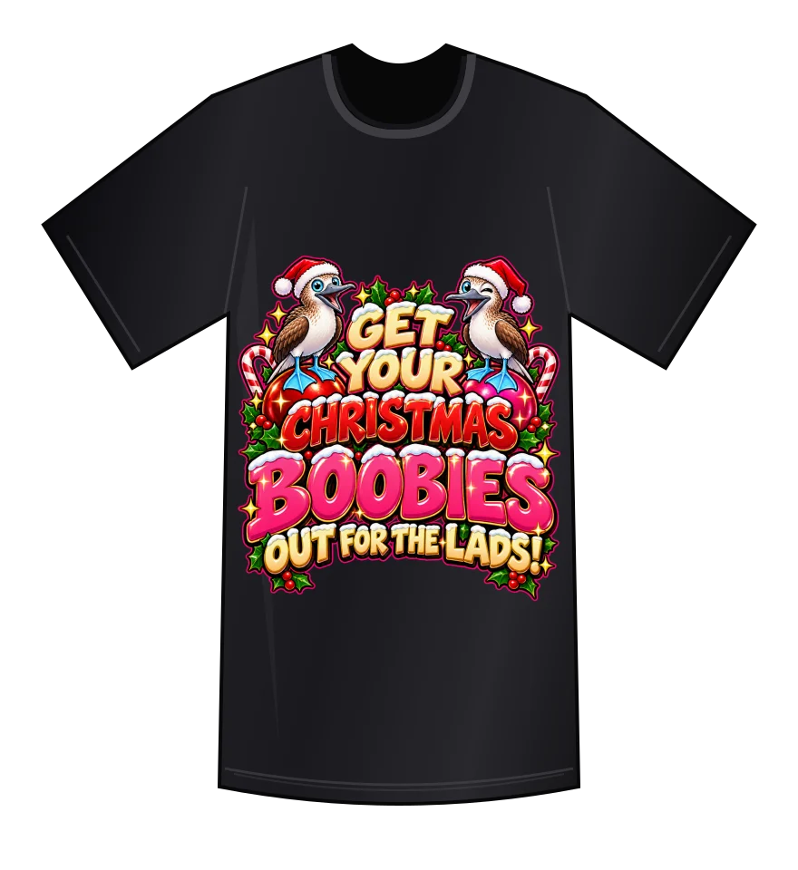 Christmas Boobies for the Lads — Black tee mockup