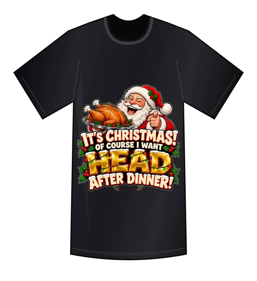 Head After Dinner — Black tee mockup