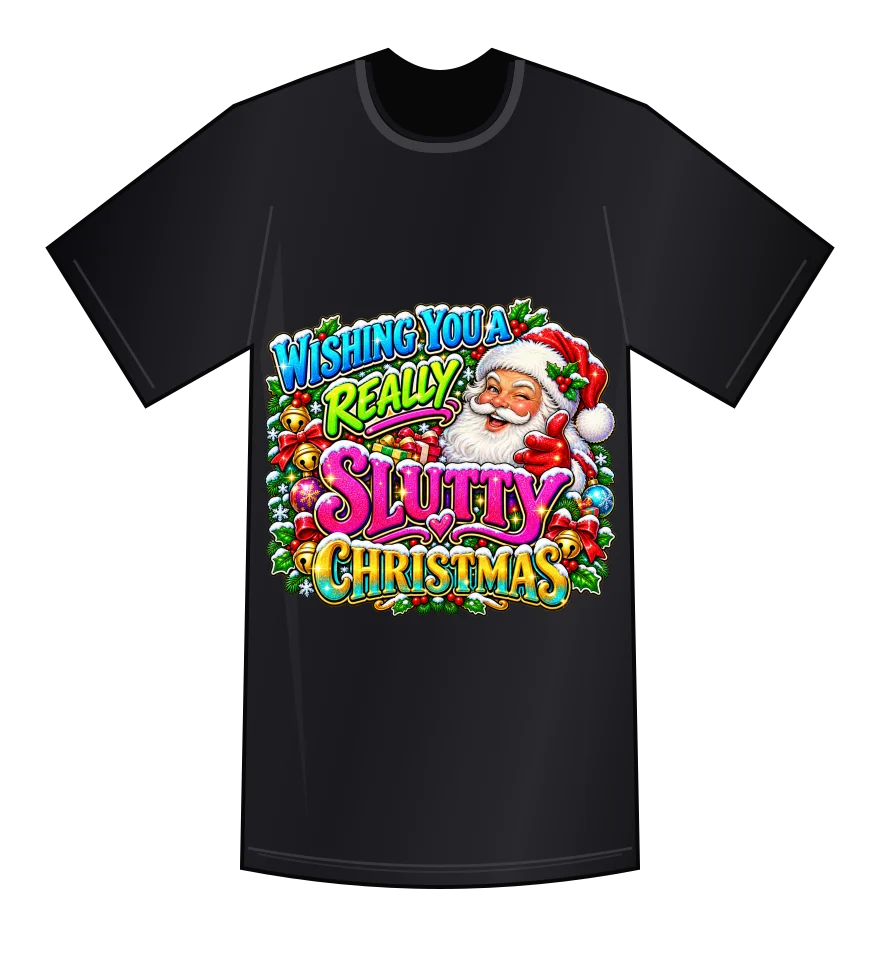A Really Slutty Christmas — Black tee mockup