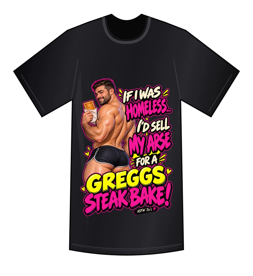 Anything for a Steak Bake — Black tee mockup